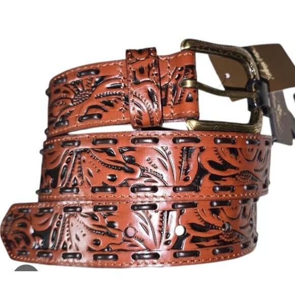 Patricia Nash Amelia Embossed Brown Leather Western Style Belt Sz Large 38  NWT - Picture 1 of 8